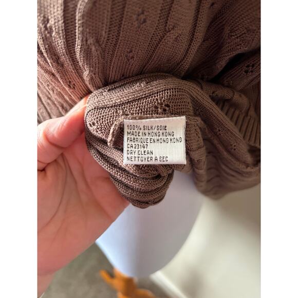 VTG 90's NWT Brown Talbots 100% Silk Cable Knit Button Up Cardigan W/ Top- Sz M - Picture 9 of 9
